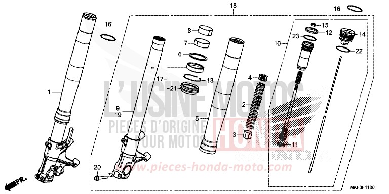 FOURCHETTE AVANT (CBR1000RR/RA) de CBR1000RR "Fireblade" VICTORY RED (R334) 2017